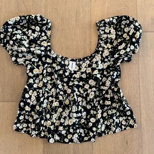 Abound Black Floral Top
